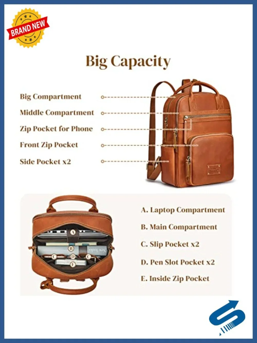 Genuine Leather Backpack Purse for Women Men Travel Daypack Laptop